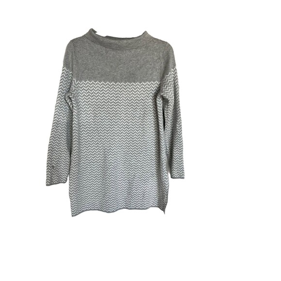 Aspen Mock Neck  gray & white chevron tunic sweater Size M - Picture 2 of 8